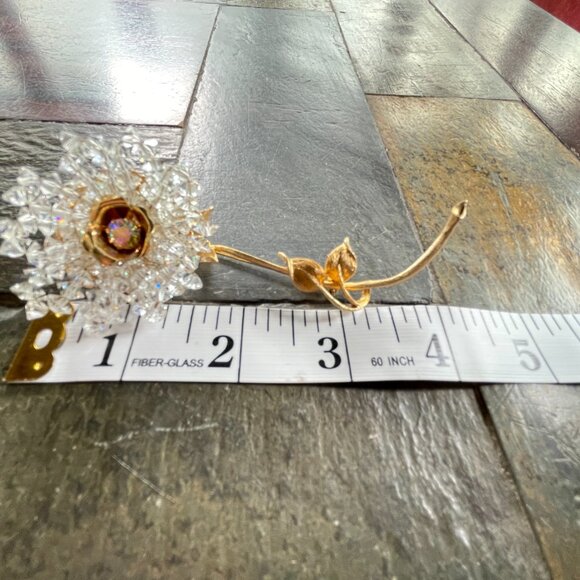 Vintage Coro Signed BIG 4.5" Flower Brooch Gold-tone Beads and Rhinestone - Picture 9 of 10